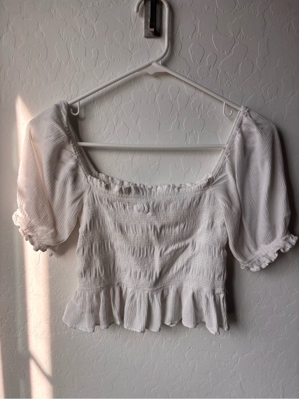 White Smocked Peasant Crop Top - Women